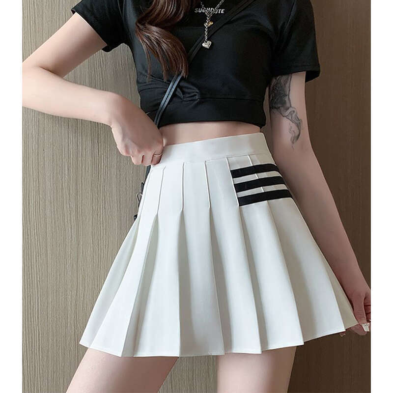 Haruku Striped Mini Women JK Japanese Kawaii Black Pleated Short Skirts Summer Korean Preppy Fashion White Tennis Skirt
