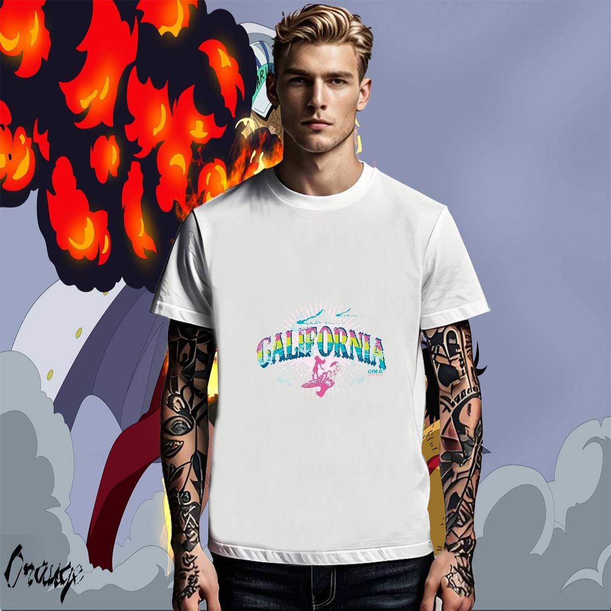 Wholesale Men Tops Tees Beach 230g Cotton Cartoon Print Pure Cotton letter T-Shirts for Men 2024 Summer Tees Shirts