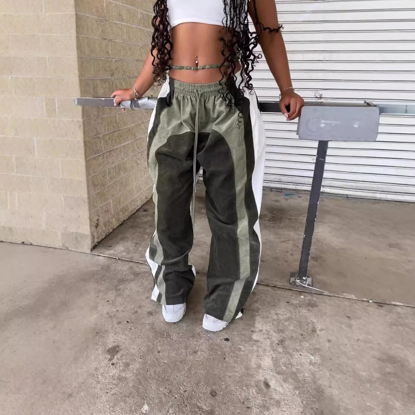 Women Spring Retro Solid Loose Drawstring Trousers Casual Joggers Baggy Wide Leg Sweatpants Mid Waist Sporty Y2k Female Clothes 240819