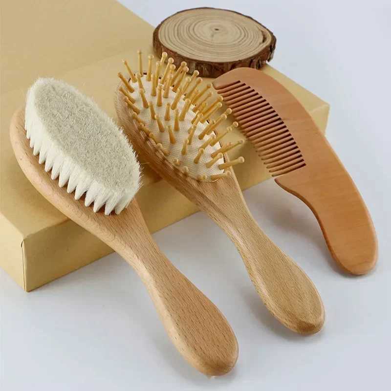 Wooden baby hair brush comb soft baby bath brush hair cleaning gentle body newborn protection shower baby care tools W240813
