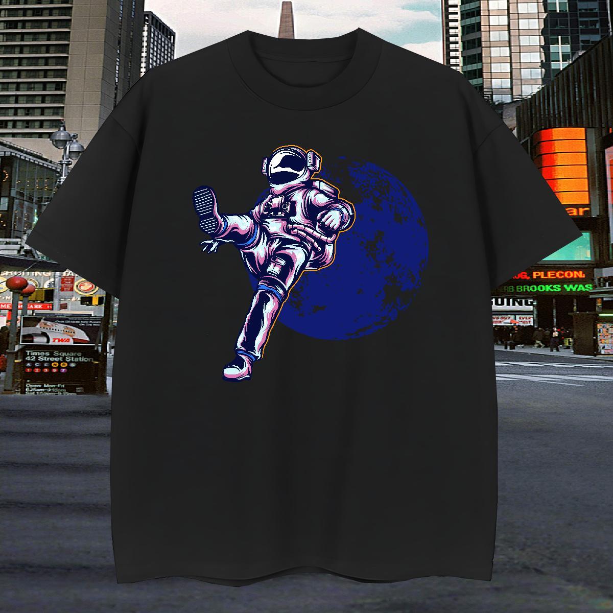T Shirts Men 230g Pure Cotton cosmonaut Hip Hop Street Breathable Black Oversized Tshirts 2024 DIY Comfortable Tee Shirt