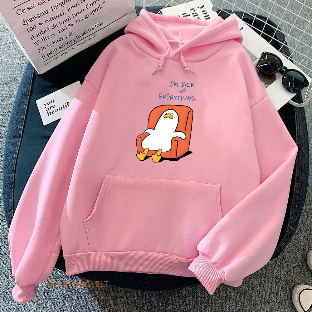 SICK I'M EVERYHING Funny Duck Cartoon Hoodies Men Casual Sweatshirts for Women Winter Fleece Haruku Plus Size Street Hoody
