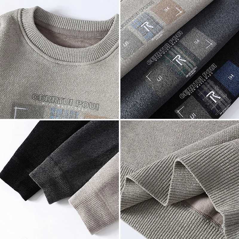 2023 autumn and winter mens plush thick sweater loose casual Korean version warm and layered knitted sweaterW240729