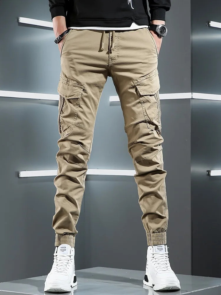Tactical Army Green Cargo Pants Men Streetwear Hip Hop Mens Casual Cotton Stretch Drawstring Joggers Trousers 240812