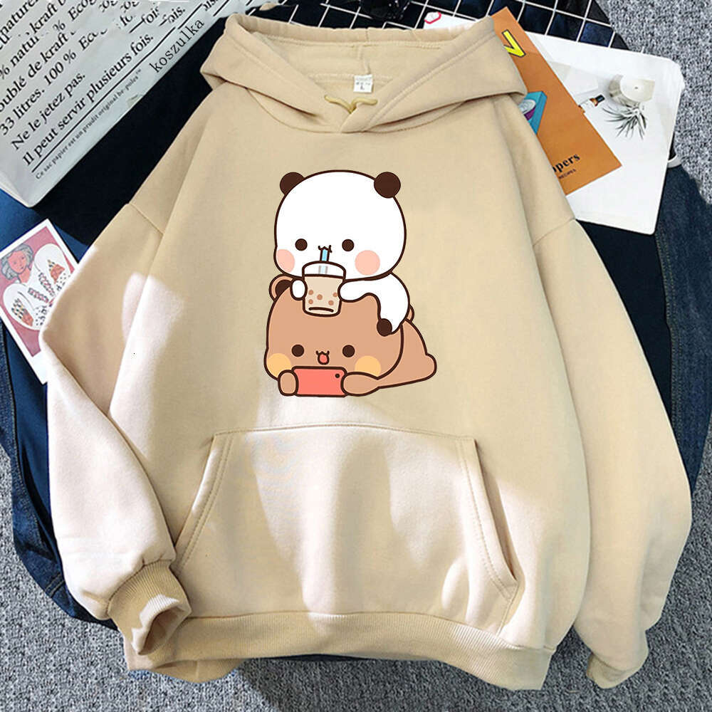 And Bubu Dudu Drink Bubble Tea Print Women Hoodie Kawaii Female Sweatshirt Haruku Loose Long Sleeve Plus Size Clothes Tops