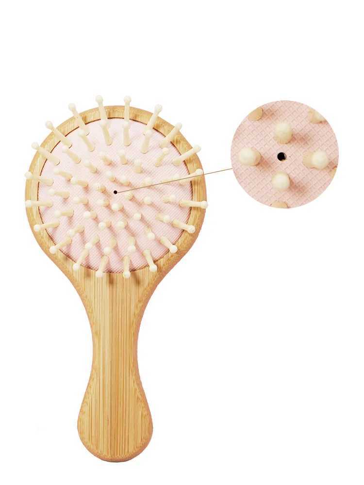 Cute cat hair brush natural wooden anti-static and chamfering brush hair scalp massage comb air cushion childrens styling tool W240813