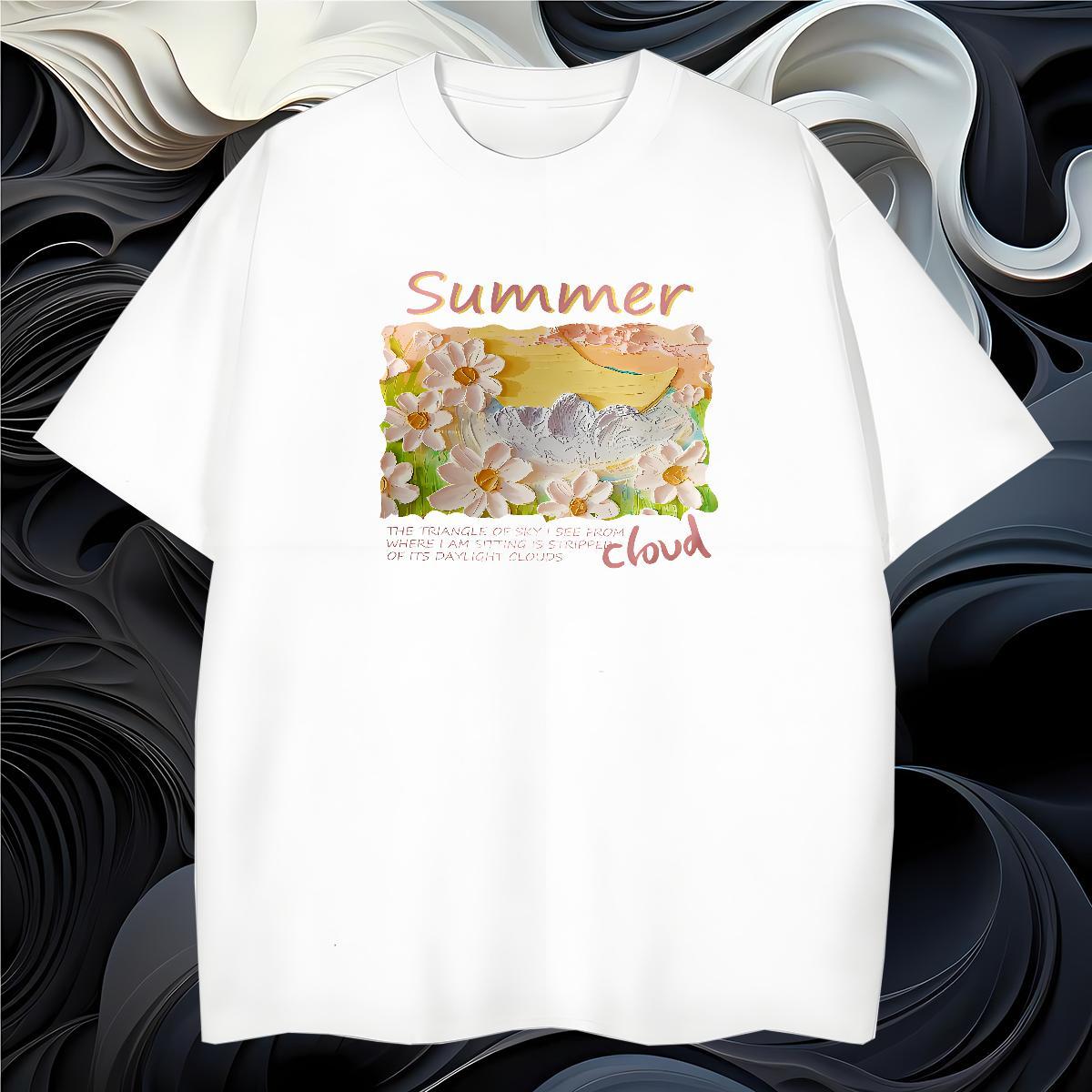 Cool flower Man T Shirts Summer Casual Men Clothes T-Shirt 230g Cotton Wholesale Crew Neck Breathable DIY Anime Tees Shirts