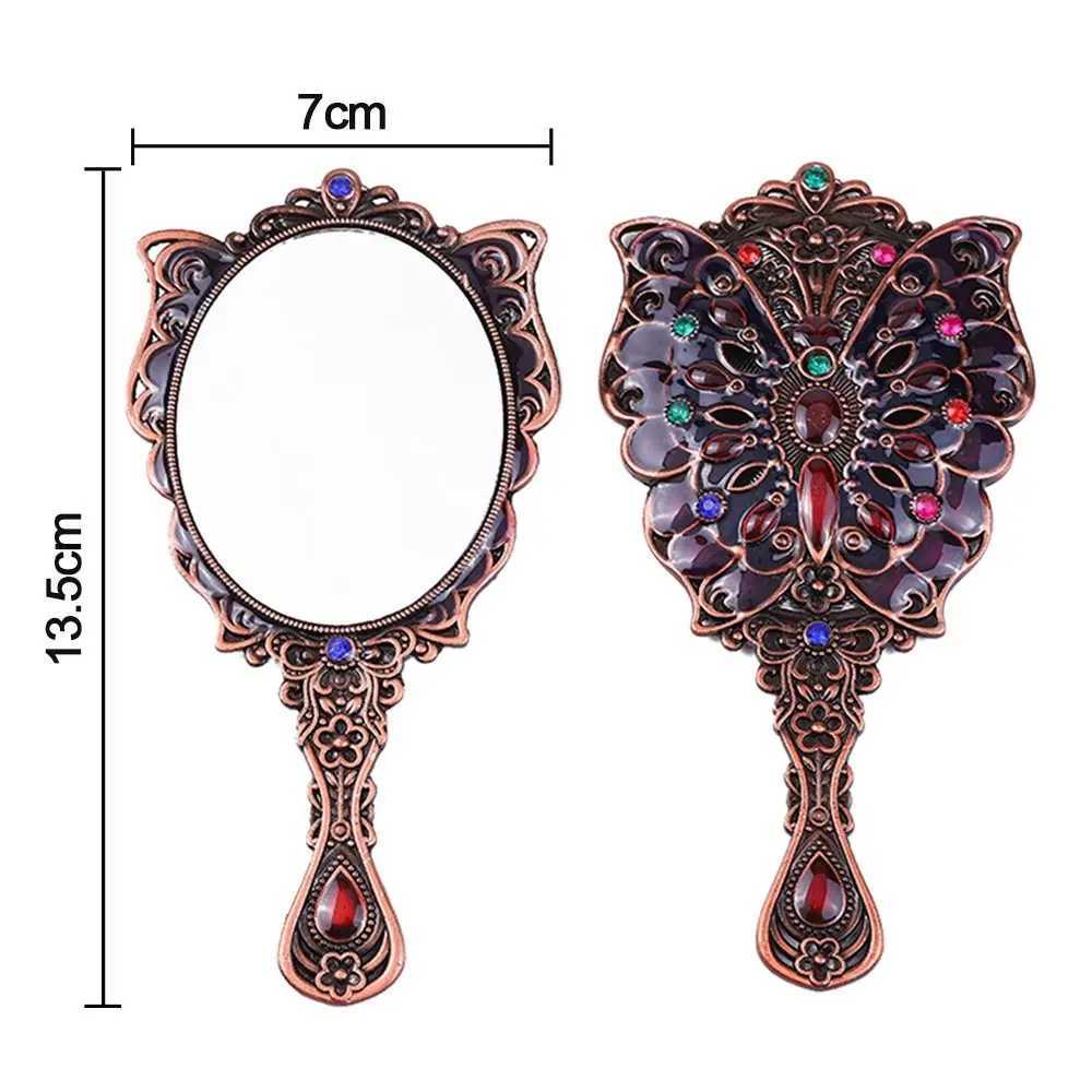 Retro Small Mirror with Metal Handle Retro Peacock Open Screen Makeup Mirror Comb Set Portable Handheld W240813