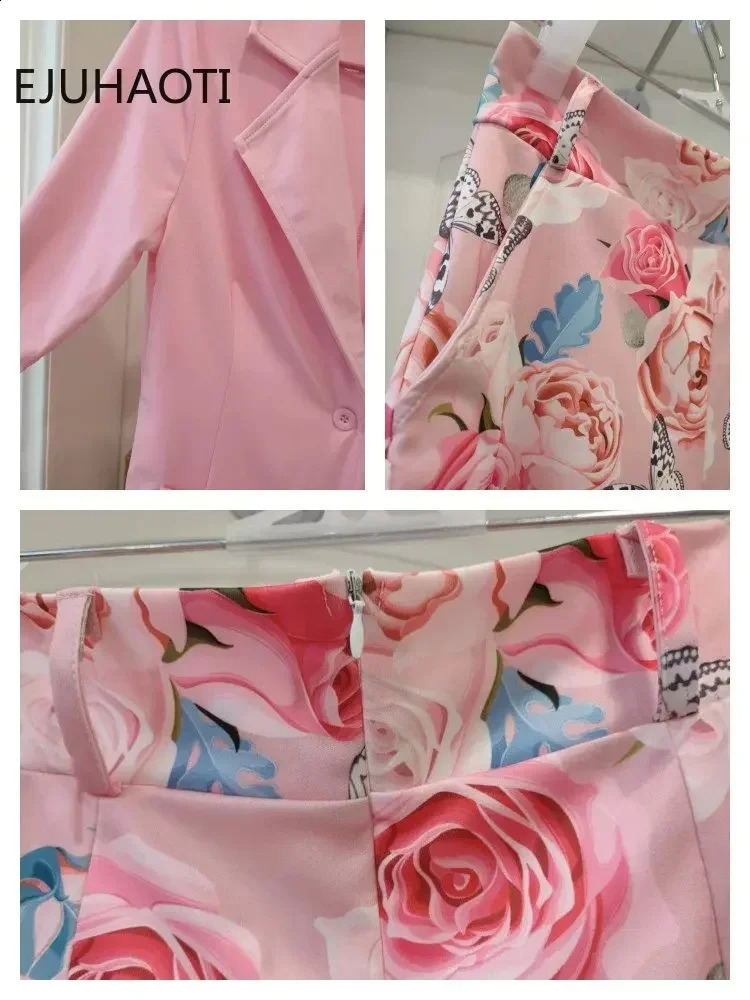 2024 Spring Summer Fashion Casual Print Suit Small Womens Dress Two Piece Sets Womens Ladies Blazers Blazer Shorts 240813