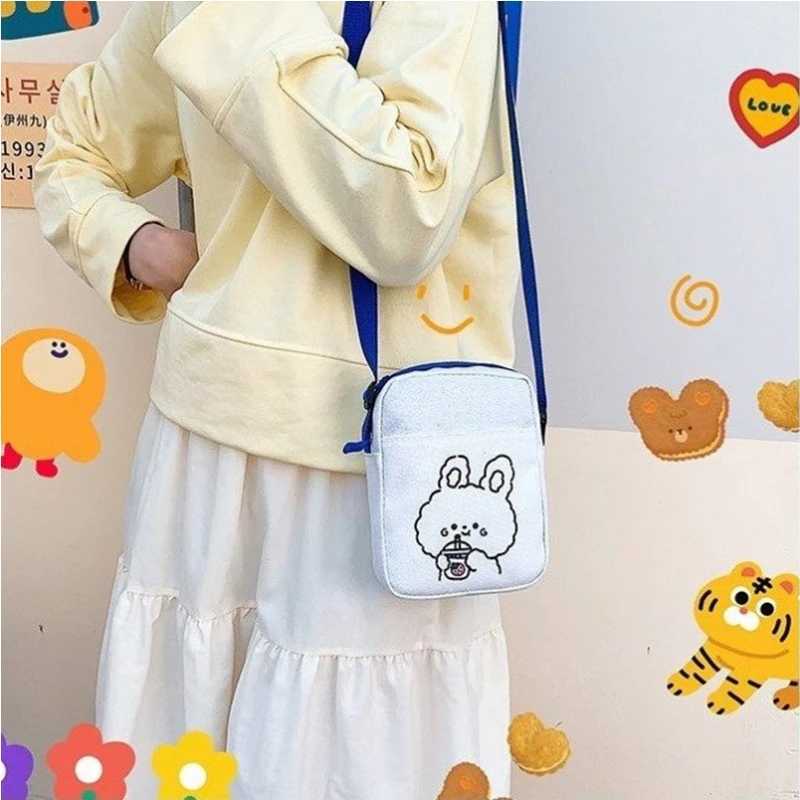 Kawaii shoulder bag for girls student small canvas fully matched mobile phone bag fashionable strap cross body bag cute ladies daily travel handbag W2