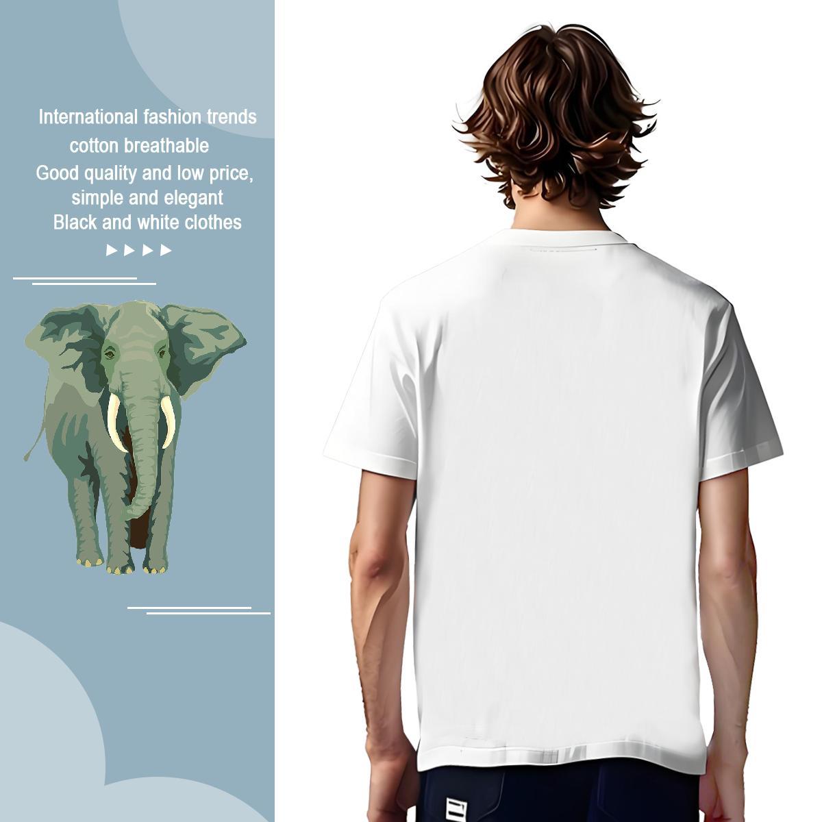 Classic T-Shirts for Men Elephant Breathable Short Sleeve Hip Hop Anime Print 230g Cotton Tshirts Designer Fashion Tee Shirt
