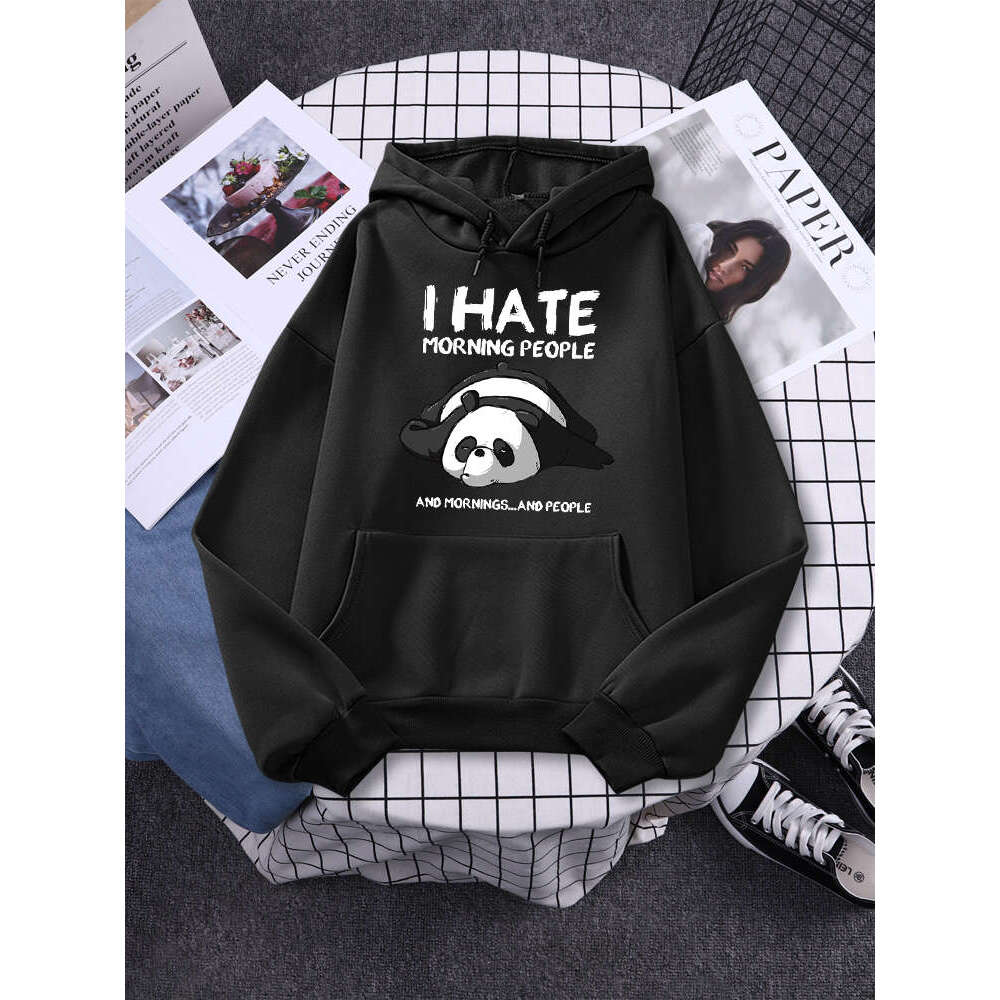 Panda Lazy I Hate Morning People Prints Hoody Woman Casual Hoodies Plus Size Sweatshirt Haruku Girl Autumn Warm Sudaderas Tops