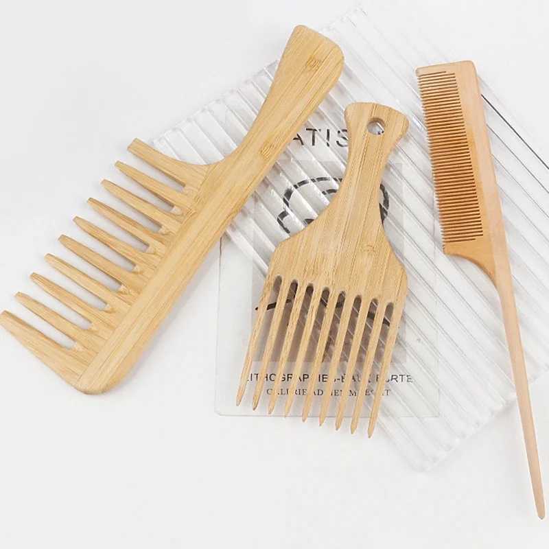 1 piece of natural bamboo and wood hair comb anti-static African fork comb suitable for womens round wide toothed wooden comb Cepulo Para Cabello W240