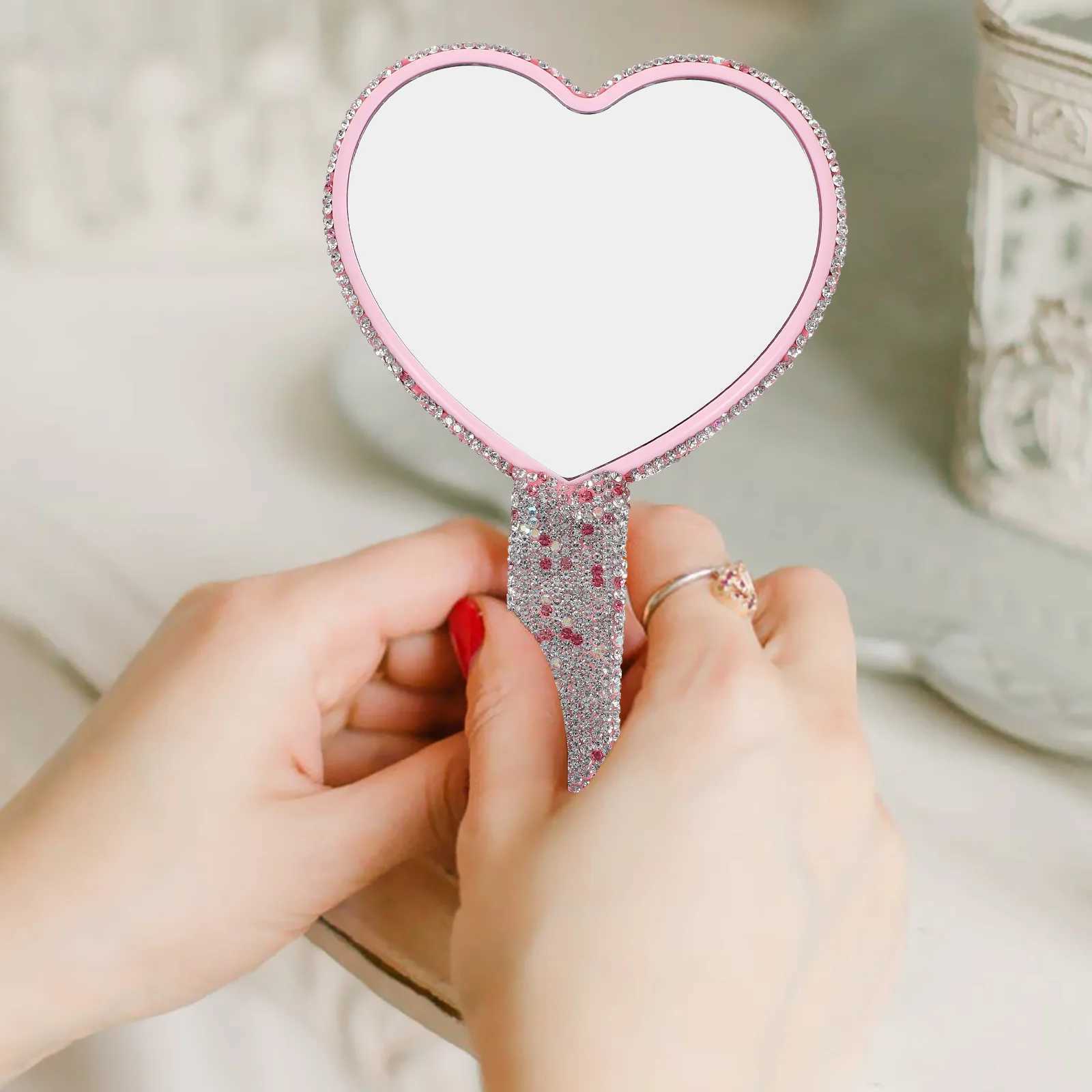 Crystal makeup mirror holder suitable for women compact heart-shaped beauty small handle Abs handle used for diamond shaped mirrors W240813