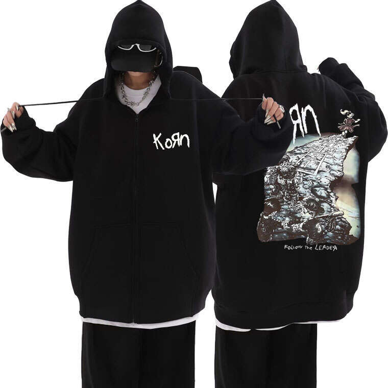 Band Rock Korn Ftl 25 Zipper Men Women Printed Gothic Style Vintage Jacket Hoodies Loose Casual Zip-up Sweatshirts Coats