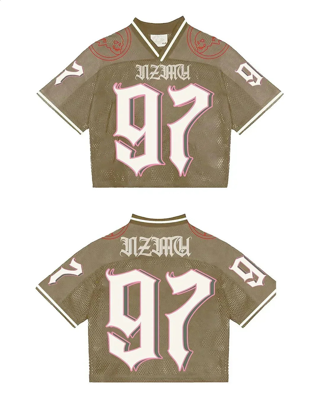 Y2K Gothic Fashion Splicing Loose Football Shirt Street Clothing Casual Breathable Neutral Short Sleeve Top 240814