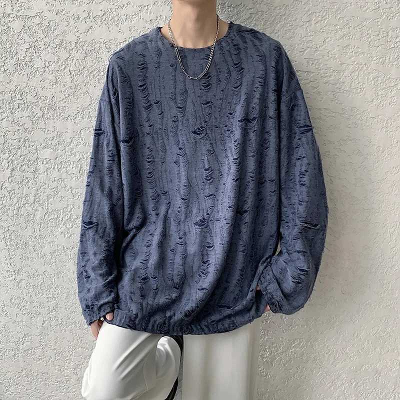 Spring Summer Men Hole T Shirts Harajuku Hip Hop Long Sleeve Oversized Tshirts Male Korean Fashion Tee Tops Plus Size 3XLM240814