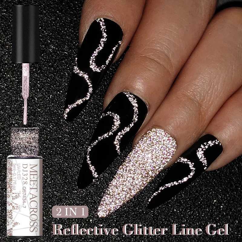 MEET ACROSS Rose Gold Reflective Glitter Liner Gel Nail Polish Sparkly Line Graffiti Painting Stripe Gel Soak Off Nail ArtM240814
