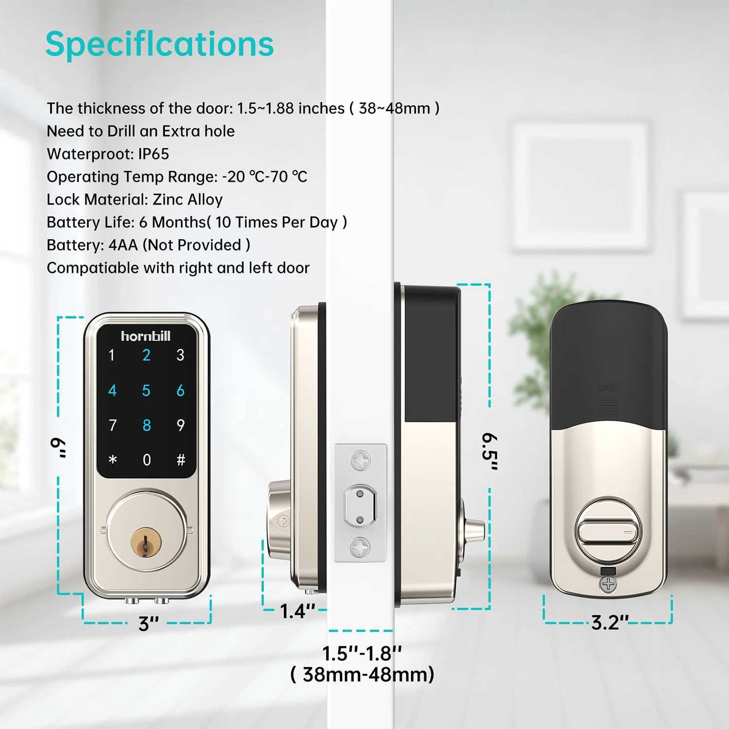 Smart Lock Hornbill Smart Front Door Lock Deadbolt Keyless Entry Locks Electronic Digital Keypad Bluetooth Security For Home Office AirbnbL247
