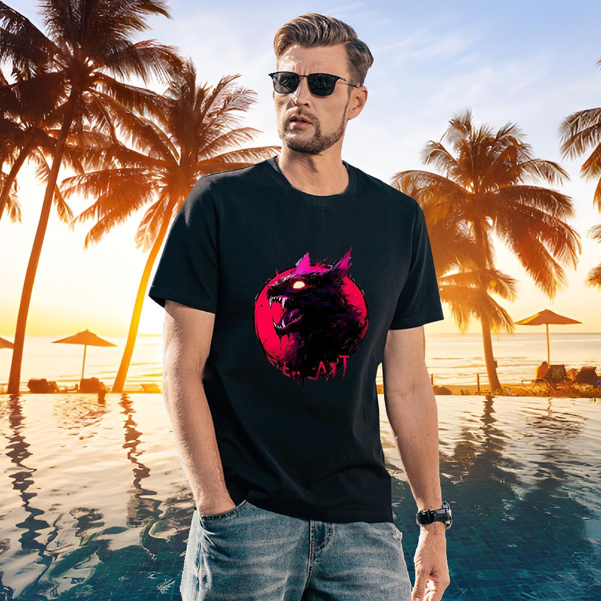 Soft Men T Shirts wolf Breathable Short Sleeve Hip Hop Street Graphic 100% Cotton 230g Men Tshirts 2024 DIY Tops