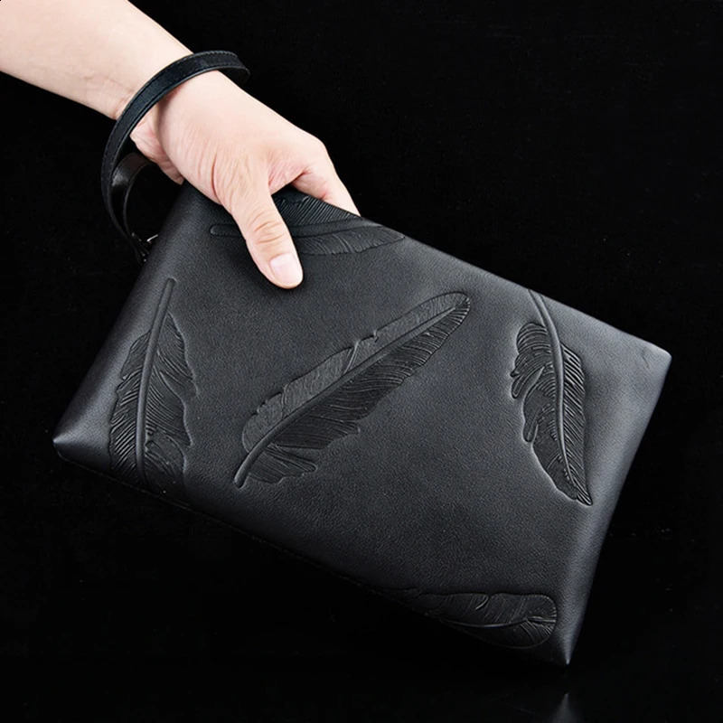 Genuine leather mens clutch bag fashionable handbag high-quality mobile wallet mobile envelope passport holder 240812