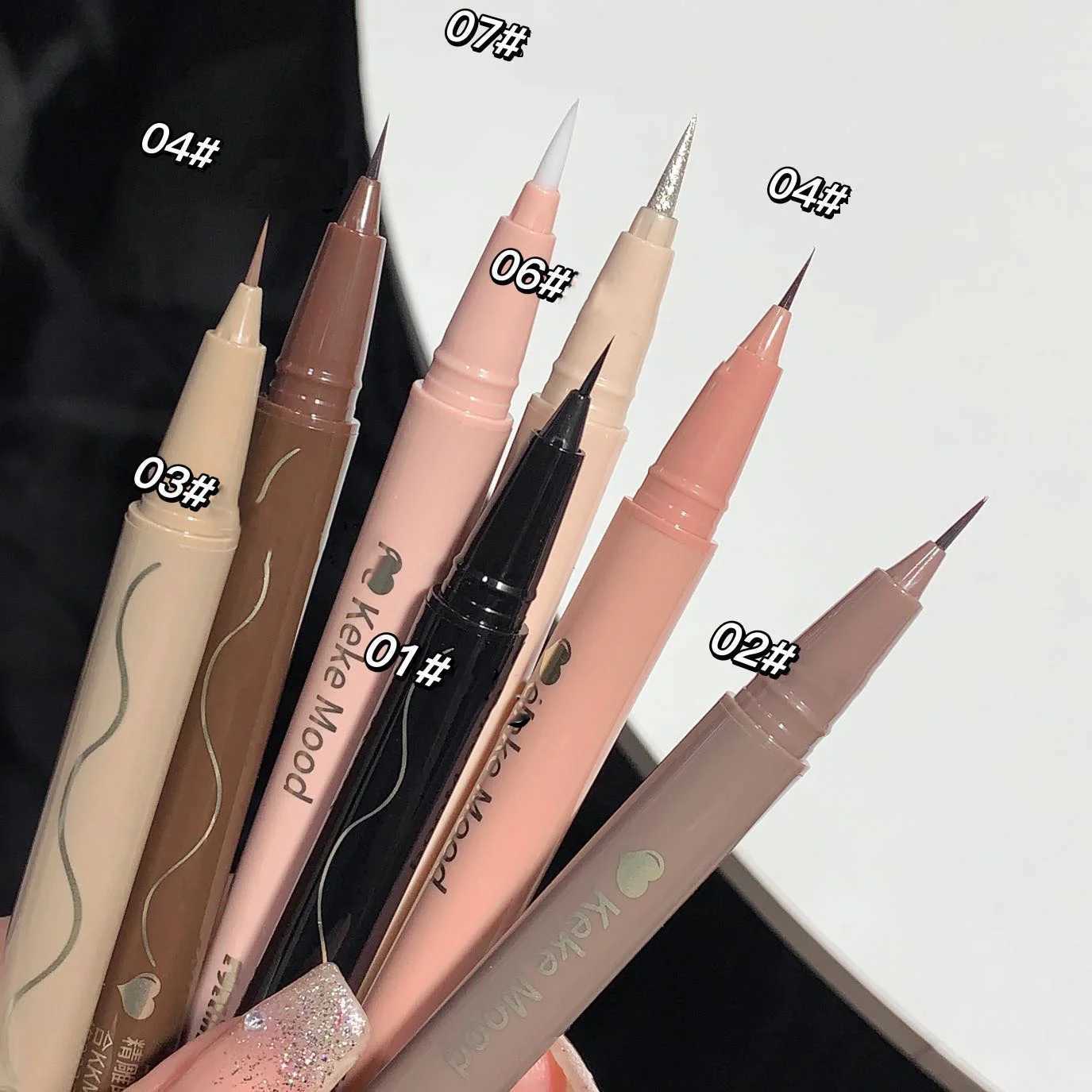 Ultra Thin Silky Matte Liquid Eyeliner Waterproof Non Smudging Black Red Brown Pink Lying Silkworm Glitter Eye Liner Makeup Tool Y240813