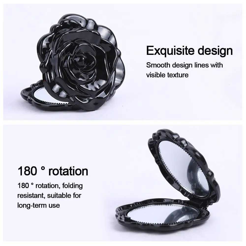 Double sided rose makeup mirror circular handheld makeup mirror convenient mini pocket mirror travel beauty tool W240813