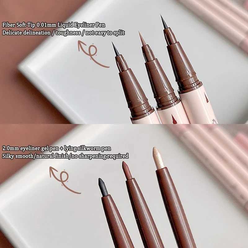 2 In 1 Brown Gel Eyeliner Pencil Ultra-slim Liquid Eye Liner Shadow Pen Smooth High Pigment Silkworm Gel Pen Lasting Eyes Makeup Y240813