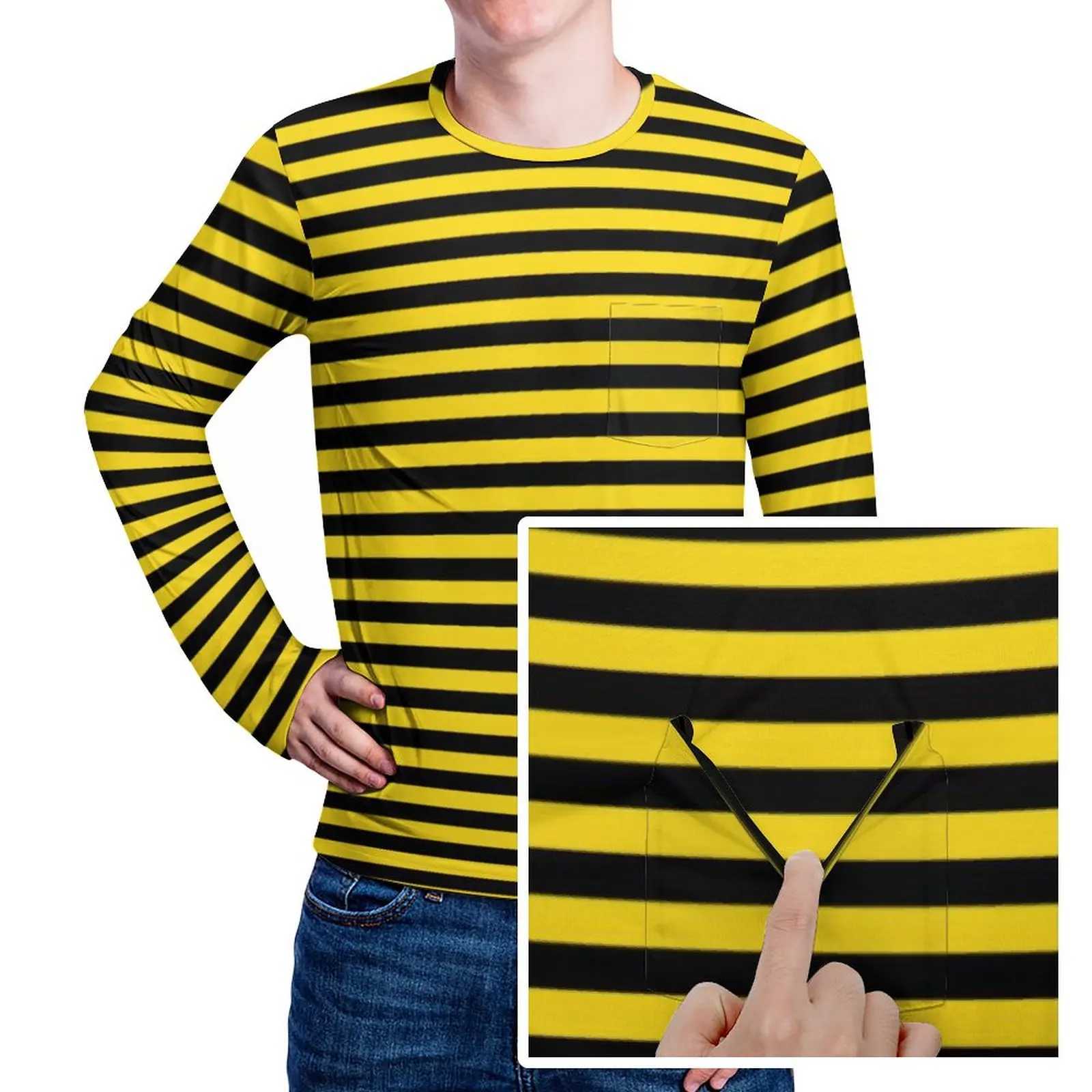 Bumble Bees T-Shirt Man Yellow And Black Stripes Kawaii T Shirts Autumn Novelty Tee Shirt Long Sleeve Pattern Plus Size TopsM240814