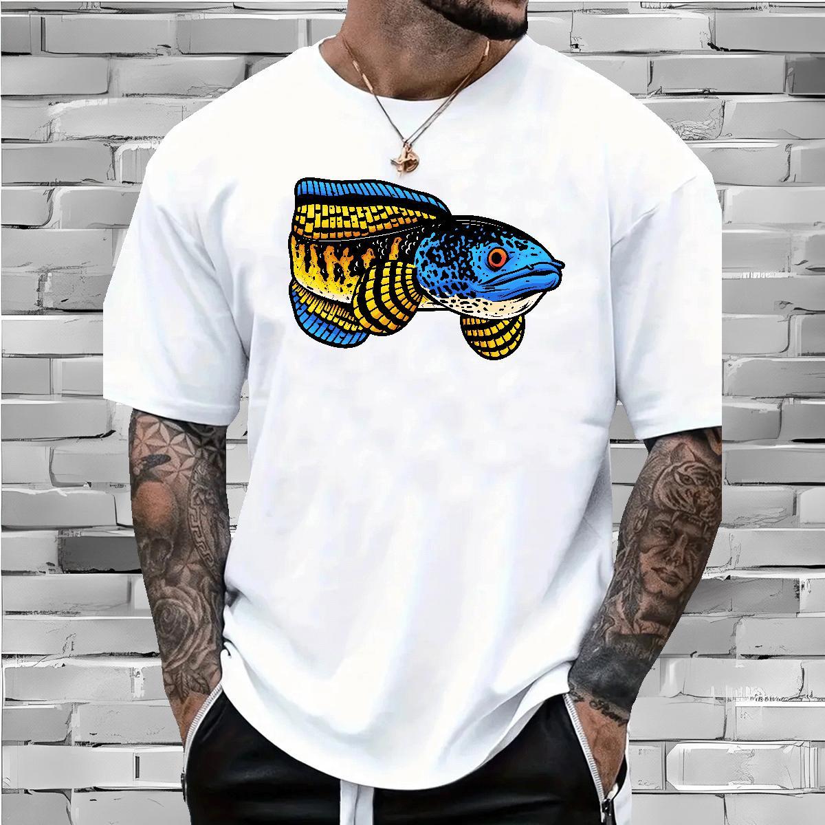 T Shirt For Man 100% Cotton 230g fish Casual Pure Cotton Plus Size Cartoon Mens Tshirts Fashion Brand Polos