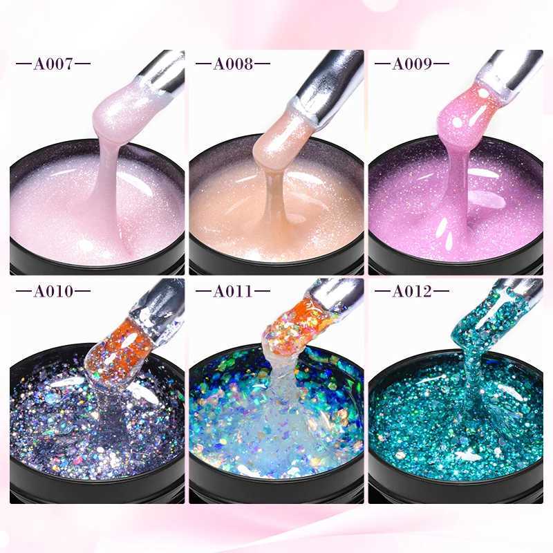 MEET ACROSS 8ml Pink Glitter Quick Extension Gel Nail Polish Semi Permanent Nail Art UV LED Nails Hard Gel ManicureM240814