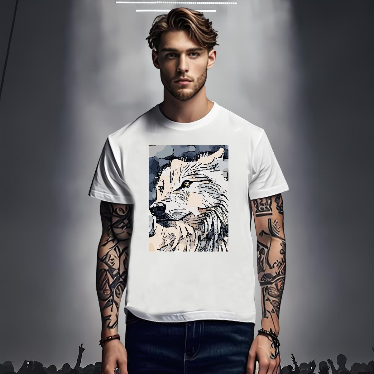 T-Shirts for Men 230g Pure Cotton wolf Street Casual Short Sleeve Soft Oversized Couples T Shirts 2024 Summer Unisex Tops