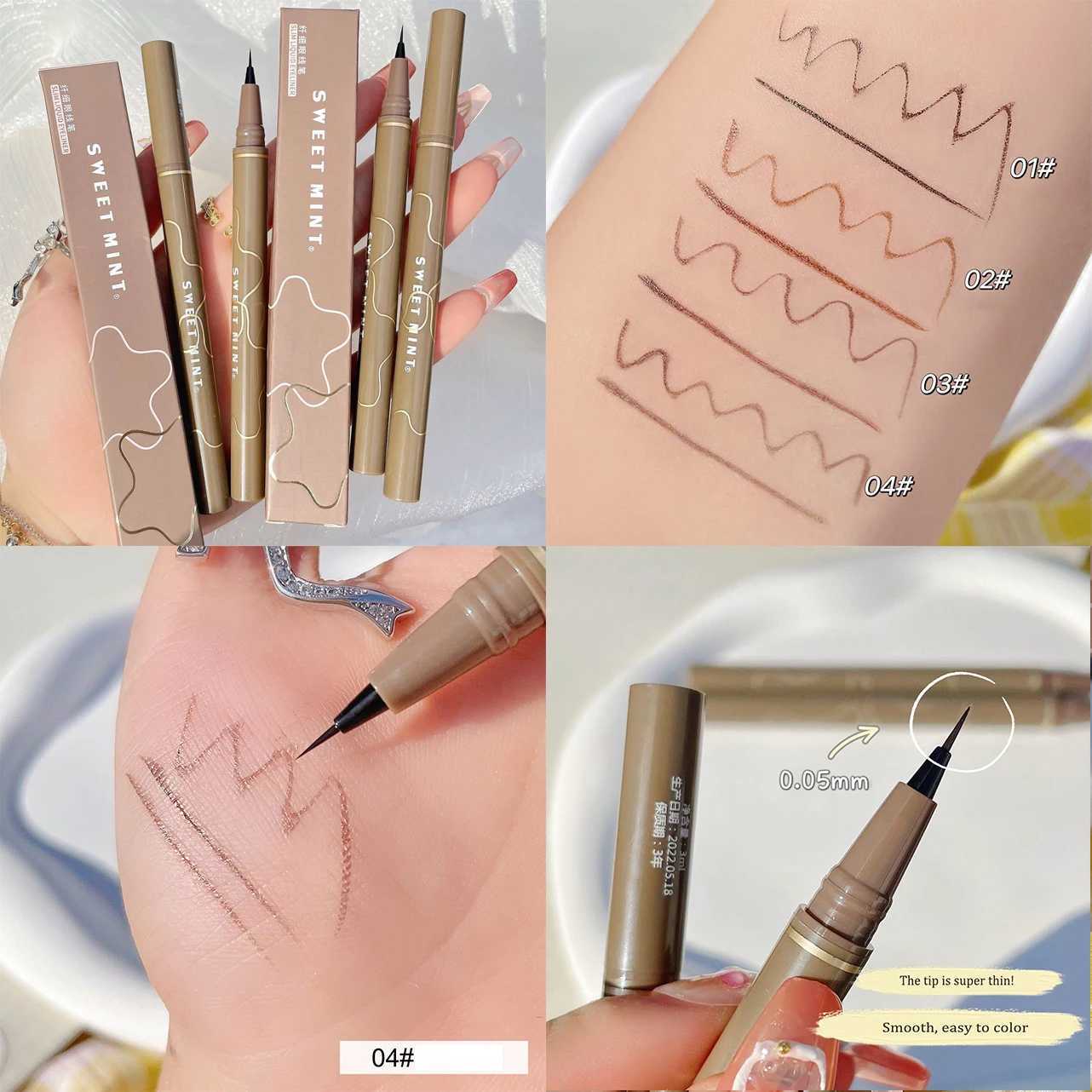 Tea Brown Lying Silkworm Eyeliner Pen Pearlescent Makeup Liquid Eye Shadow Pencil Smooth Quick-drying Beauty Cosmetics Tools Y240813