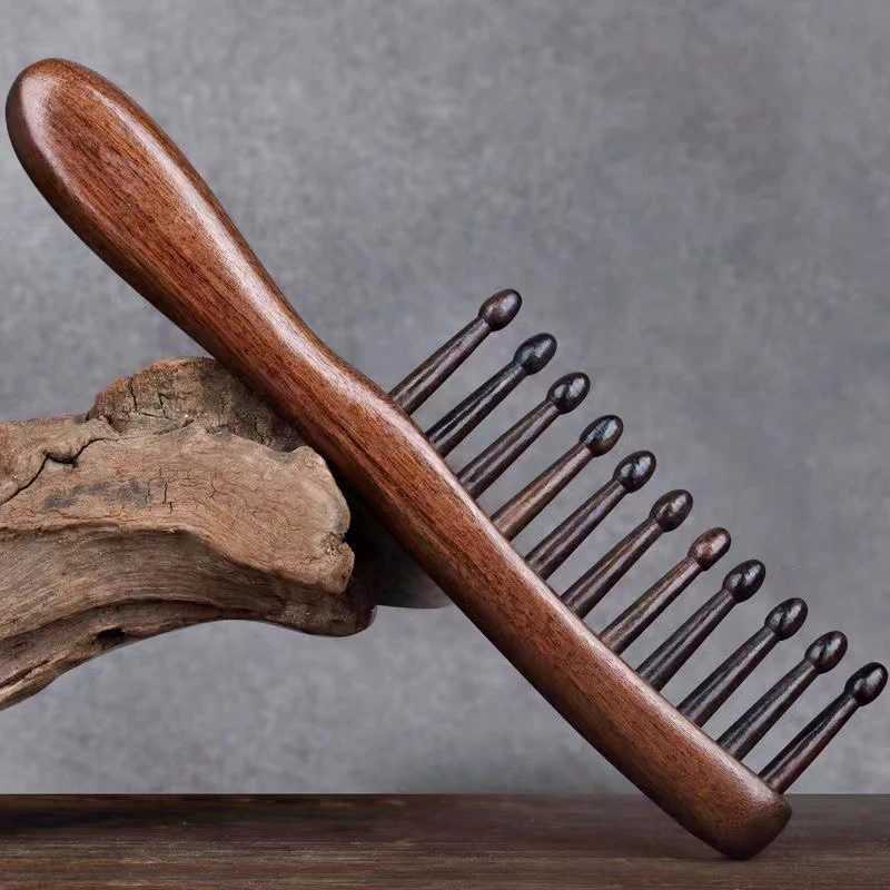 1Pc natural wooden comb body meridian massage anti-static card free wide tooth comb suitable for women with straight curly hair W240813