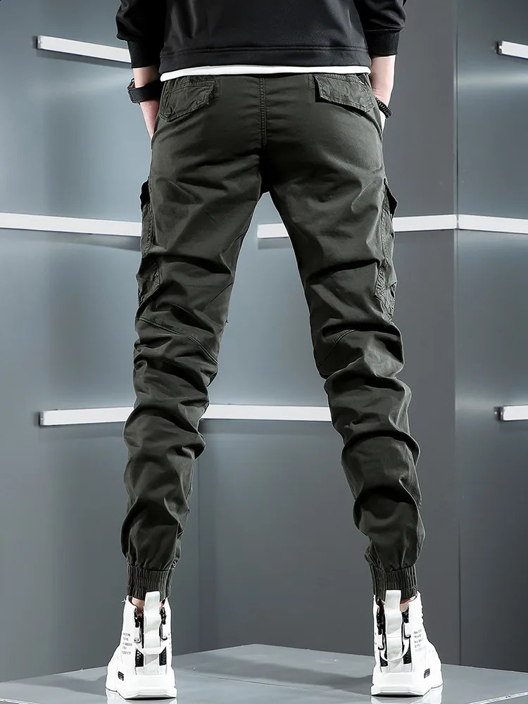 Tactical Army Green Cargo Pants Men Streetwear Hip Hop Mens Casual Cotton Stretch Drawstring Joggers Trousers 240812
