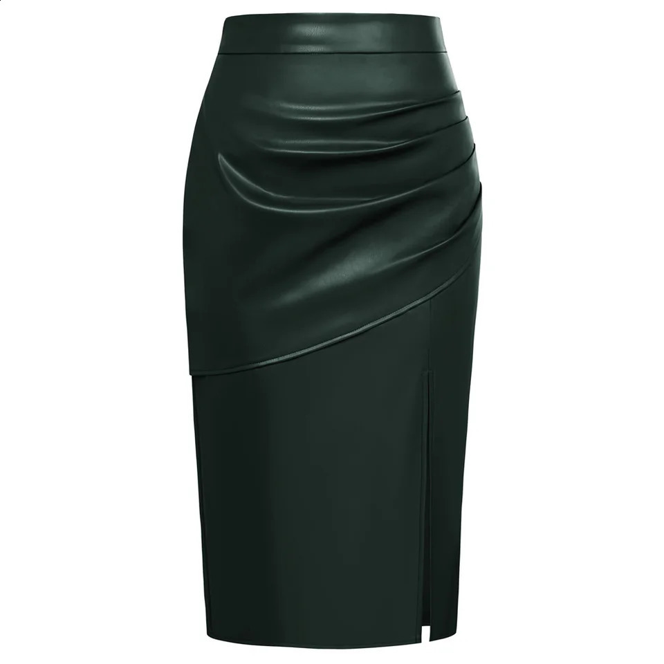 Women Bodycon Skirts Elegant PU Leather OL Work Pencil Skirt High Waist Solid Kneelength Fashion Casual Slim Fit 240813