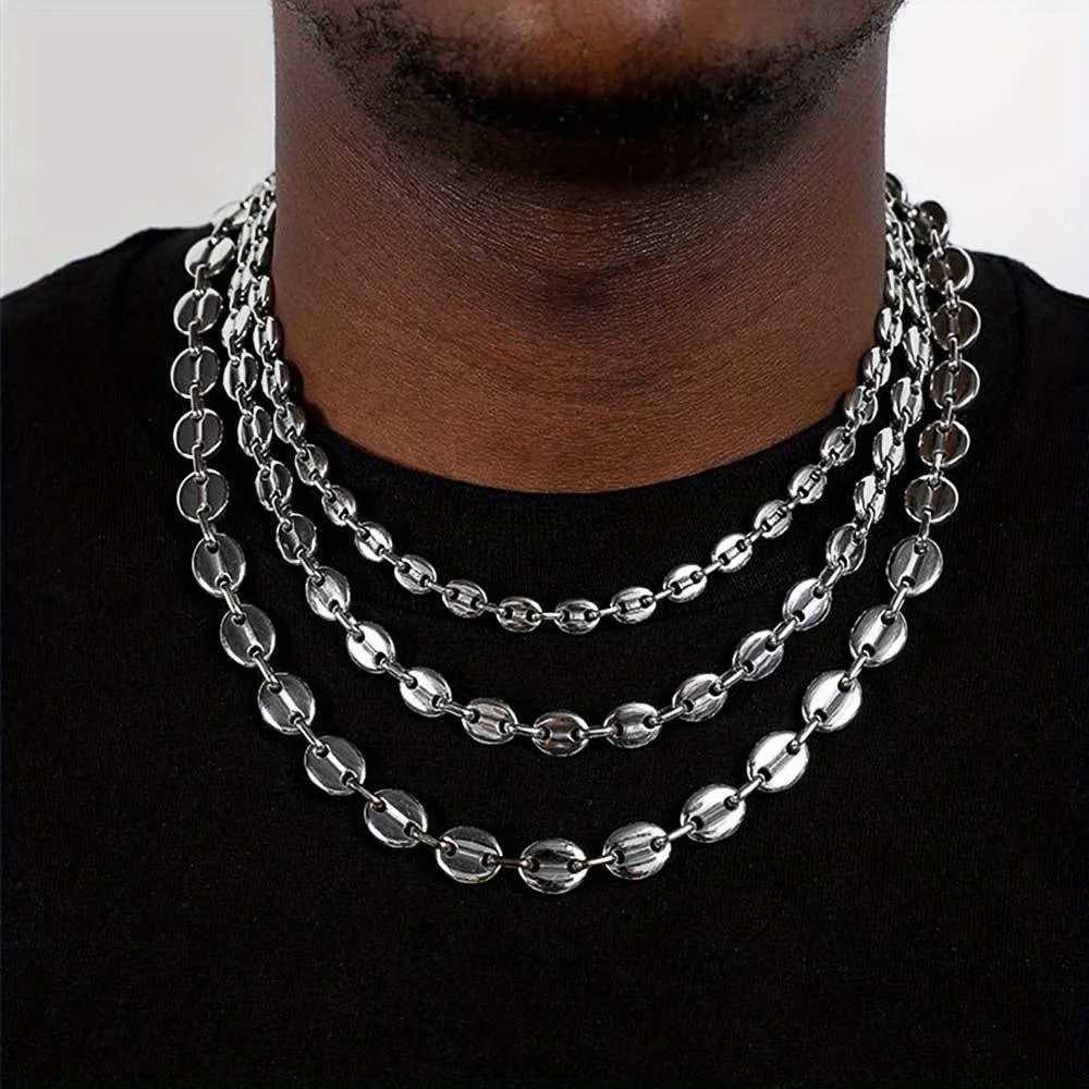 Charm Bracelets Coffee Bean Chain Necklace Stainless Steel Twisted Chain Mens Hip Hop Rap Singer Minimalist Necklace Coffee Bean Chain Q240814