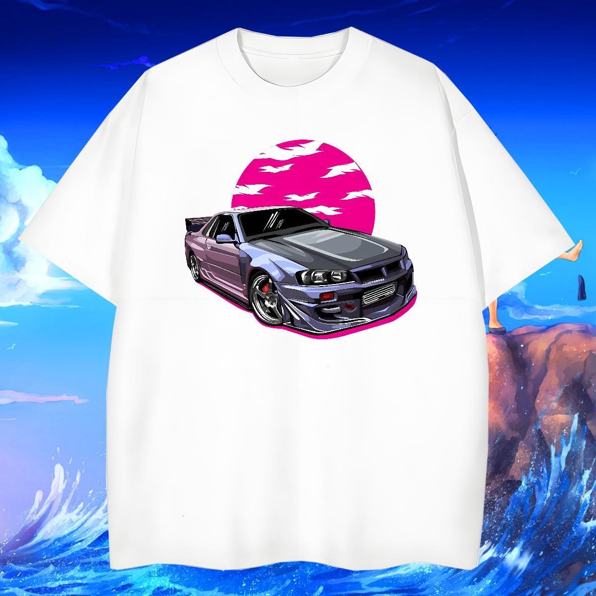 Popular Tshirts Anime Printing Street 230g 100% Cotton DIY Printed Breathable Crew Neck car T Shirt For Man 2024 New Tops Shirt