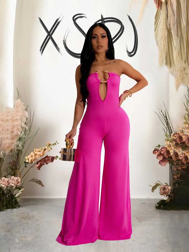 Summer Strapless Jumpsuit for Women V Neck Irrgular Collar Elegant Evening Jumpsuit Zipper Sexy One Piece Party Jumpsuit Ladies 240814