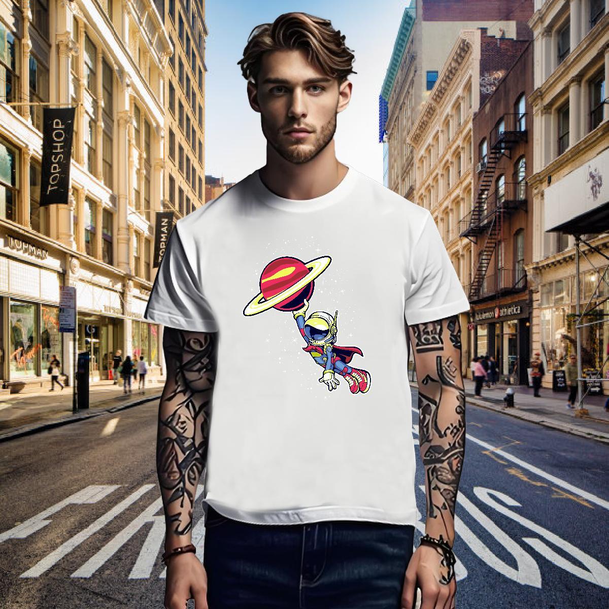 T shirt 230g Pure Cotton cosmonaut Spring Summer Breathable Crew Neck Custom Cartoon Men Tops Tees New Arrival Popular Clothes