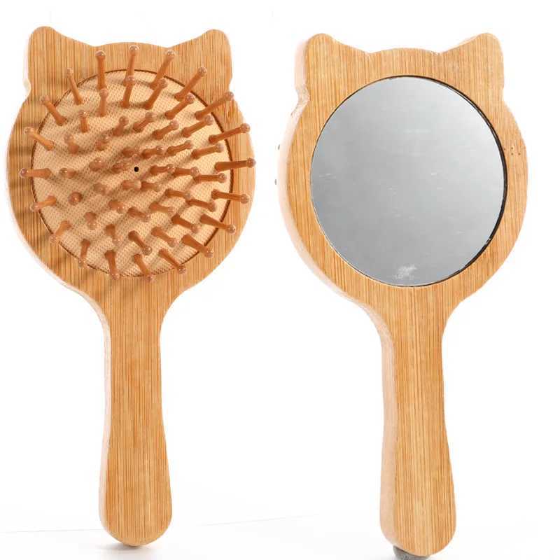 Simple wooden portable mirror mini makeup mirror womens handheld beauty makeup mirror mini circular mirror W240813