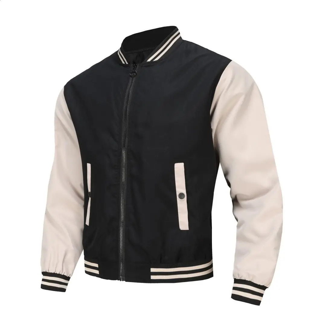 Mens Spring and Autumn Stand up Collar Fashion Casual Coat Large Youth Street High Quality Contrast Baseball Jacket 240712