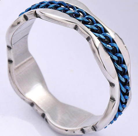 36pcs/lot Creative Wave Shape Rotating Chain Ring Color Mix Stainless Steel Fashion Spinner Ring Sizes Assorted Unisex 240313