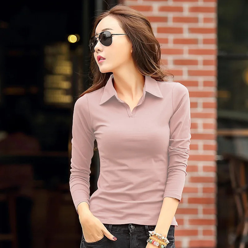 Wxw0502 Spring and Autumn T-shirt Womens Long Sleeve Cotton Ultra Thin Collar Short Sleeve T-shirt Womens Elegant Office T-shirt 240827
