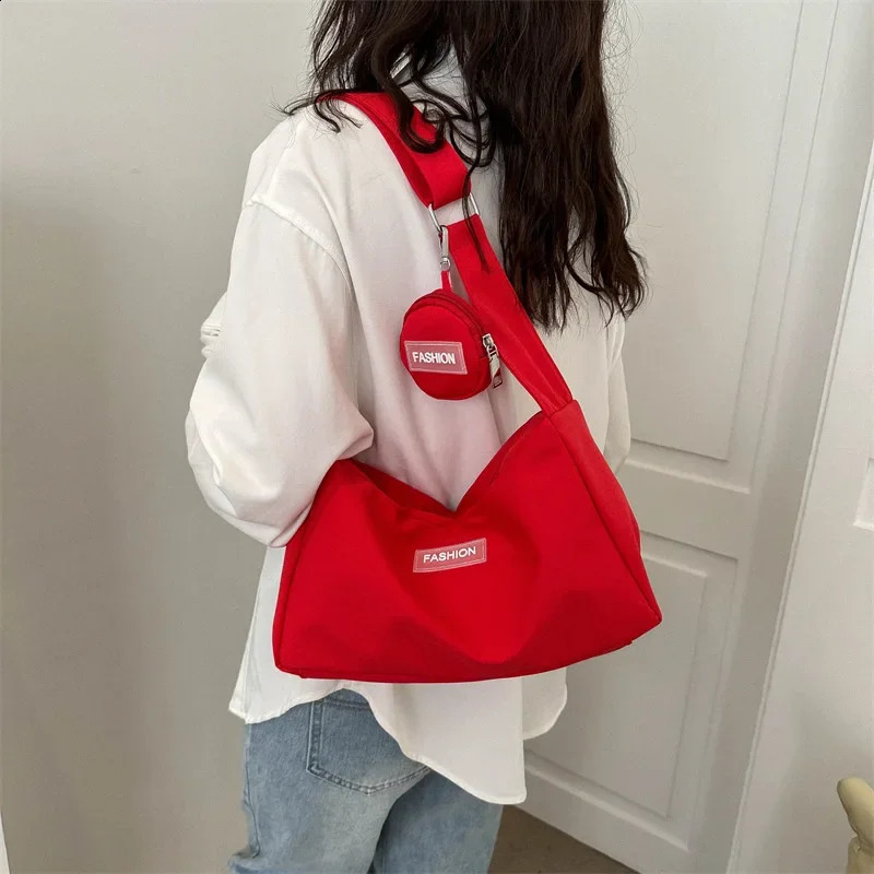 INS Simple Campus Canvas Bag 2023 Spring High Capacity Womens Fashion Girl Single Shoulder Crossbody Bags for Women 240813