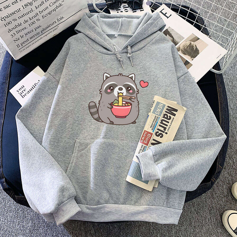 Eating Raccoon Ramen Cute Cartoons Graphic Printed Hooded Men Women Hoodies Plus Size Sweatshirt Personality Unisex Pullover