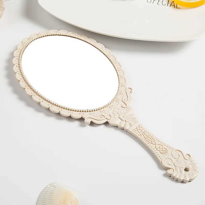 1 portable retro makeup mirror handheld oval round mirror noble restoration of ancient courtyard mirror beauty tool W240813