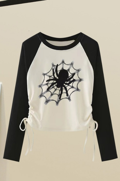 2024 Autumn New Style Color Contrast Letter Printed Long Sleeve T-shirt for Women, Loose Short Bottom Top