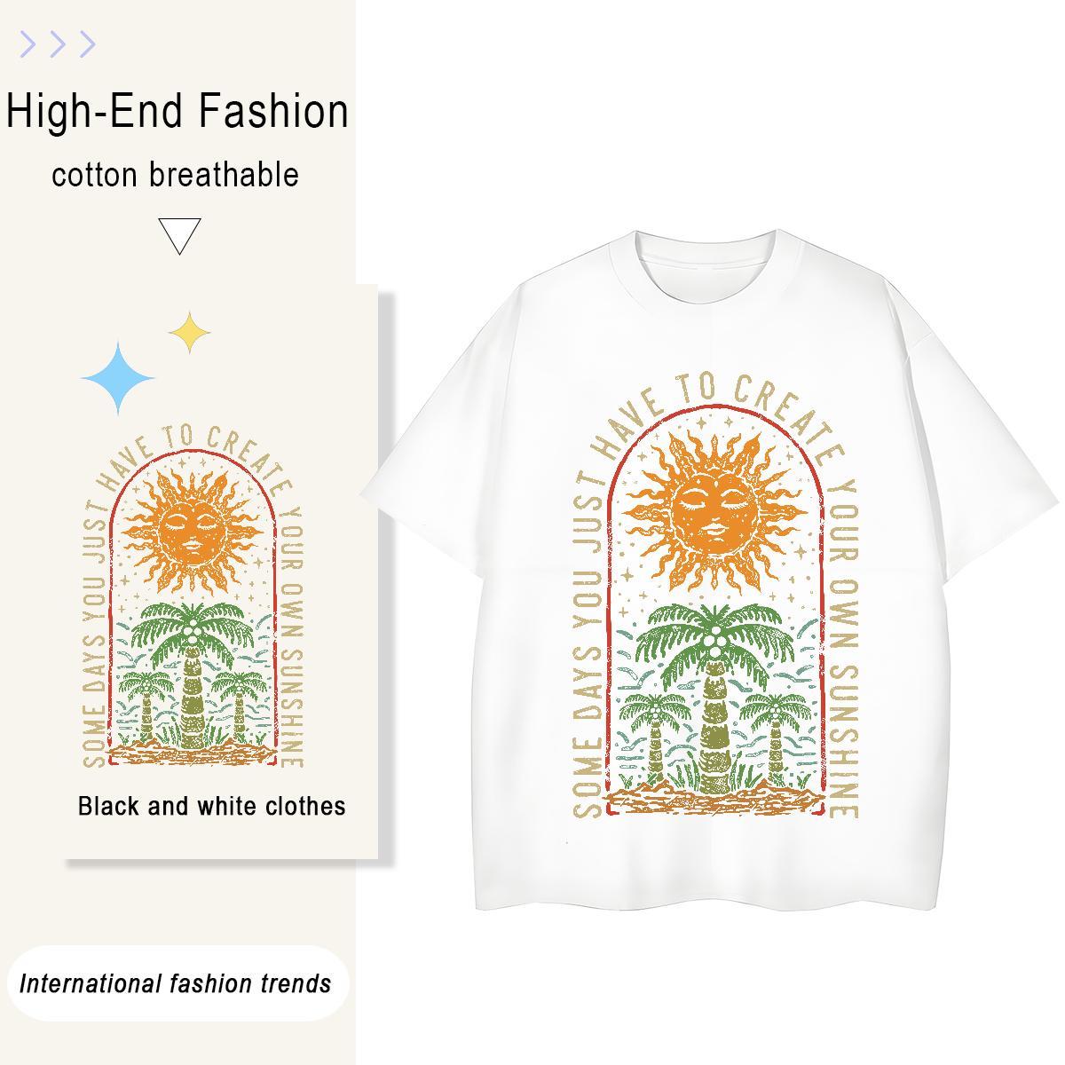Cool Tshirts Daily Wear 230g Pure Cotton Anime Print O Neck Short Sleeves sun T Shirt For Man 2024 DIY Tee Shirt