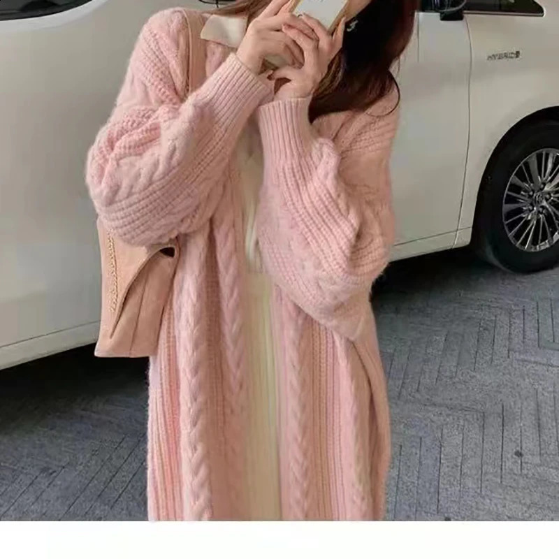 EVNISI Women Loose Warm Long Cardigan Coat Solid Sleeve Knit Thicken Sweater Autumn Winter Streetwear Outerwear 240712
